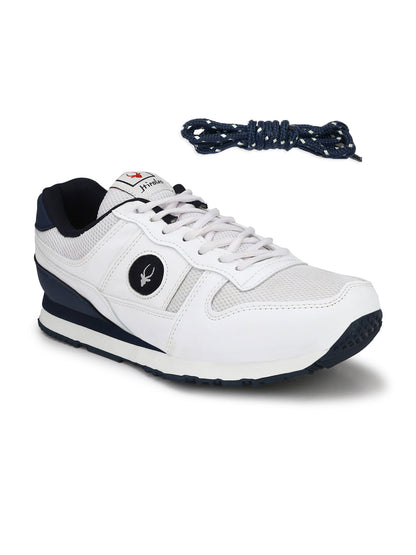 Hirolas® Men's Multisports Shock Absorbing Walking Running Fitness Athletic Training Gym White/Blue Lace Up Sneaker Sport Shoes (HRL2054WTB)