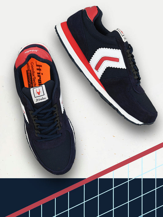 Hirolas® Men's Multisports Shock Absorbing Walking Running Fitness Athletic Training Gym Blue Leather Lace Up Sneaker Sport Shoes (HRL2067BLR)