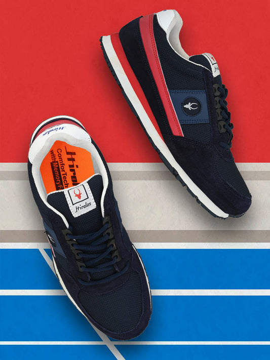 Hirolas® Men's Multisports Shock Absorbing Walking Running Fitness Athletic Training Gym Blue Leather Lace Up Sneaker Sport Shoes (HRL2068BLR)