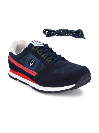Hirolas® Men's Multisports Shock Absorbing Walking Running Fitness Athletic Training Gym Blue Leather Lace Up Sneaker Sport Shoes (HRL2068BLR)