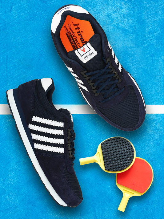 Hirolas® Men's Multisports Shock Absorbing Walking Running Fitness Athletic Training Gym Blue Leather Lace Up Sneaker Sport Shoes (HRL2069BLW)