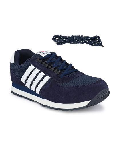 Hirolas® Men's Multisports Shock Absorbing Walking Running Fitness Athletic Training Gym Blue Leather Lace Up Sneaker Sport Shoes (HRL2069BLW)