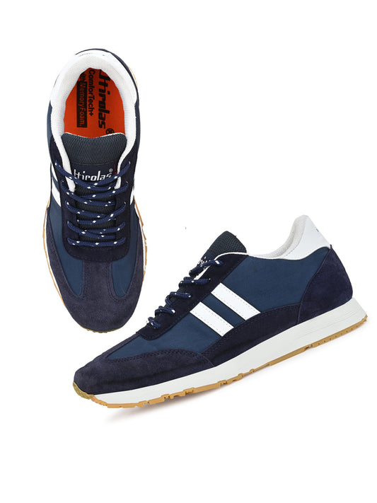 Hirolas® Men's Multisports Shock Absorbing Walking Running Fitness Athletic Training Gym Blue Leather Lace Up Sneaker Sport Shoes (HRL2072BLH)