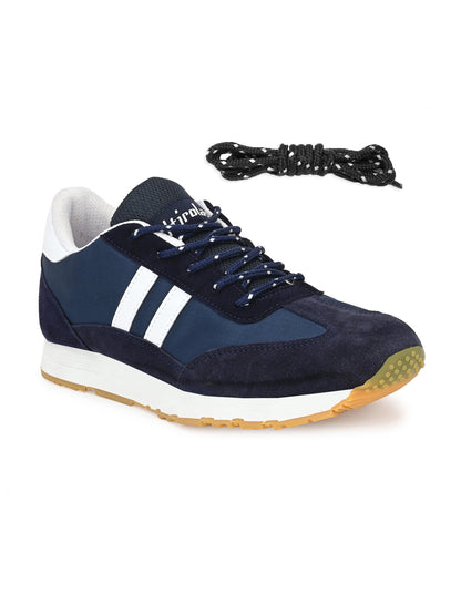 Hirolas® Men's Multisports Shock Absorbing Walking Running Fitness Athletic Training Gym Blue Leather Lace Up Sneaker Sport Shoes (HRL2072BLH)