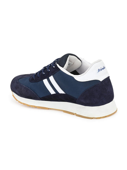 Hirolas® Men's Multisports Shock Absorbing Walking Running Fitness Athletic Training Gym Blue Leather Lace Up Sneaker Sport Shoes (HRL2072BLH)