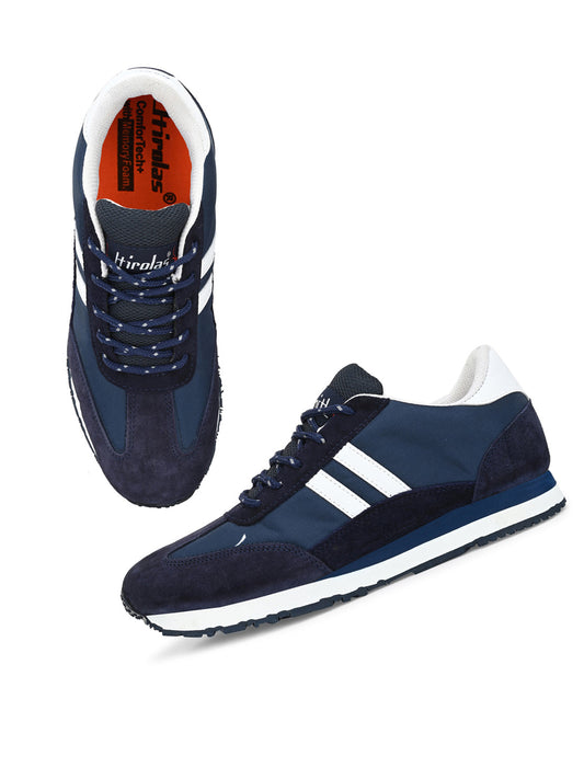 Hirolas® Men's Multisports Shock Absorbing Walking Running Fitness Athletic Training Gym Blue Leather Lace Up Sneaker Sport Shoes (HRL2072BLU)