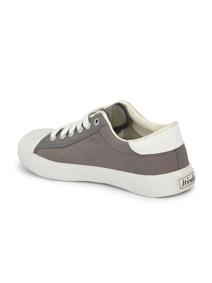 Hirolas® Men's Grey Canvas Vulcansied Skateboard Lace Up Sneaker Shoes (HRL2076GRY)