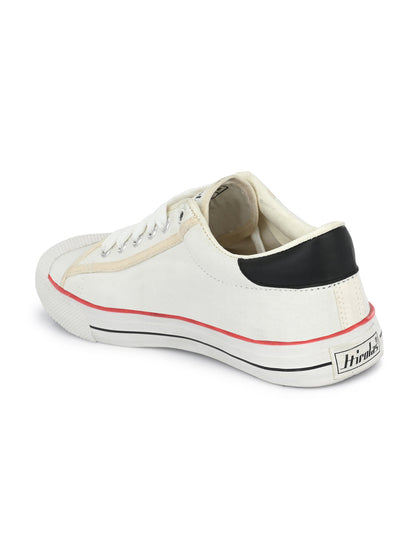 Hirolas® Men's White Canvas Vulcansied Skateboard Lace Up Sneaker Shoes (HRL2076WHT)