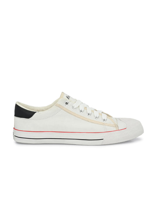 Hirolas Men's White Canvas Vulcansied Skateboard Lace Up Sneaker Shoes (HRL2076WHT)