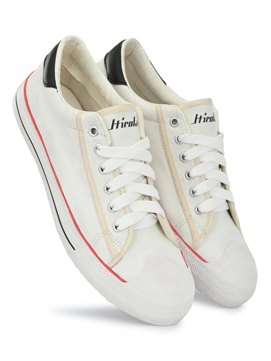 Hirolas® Men's White Canvas Vulcansied Skateboard Lace Up Sneaker Shoes (HRL2076WHT)
