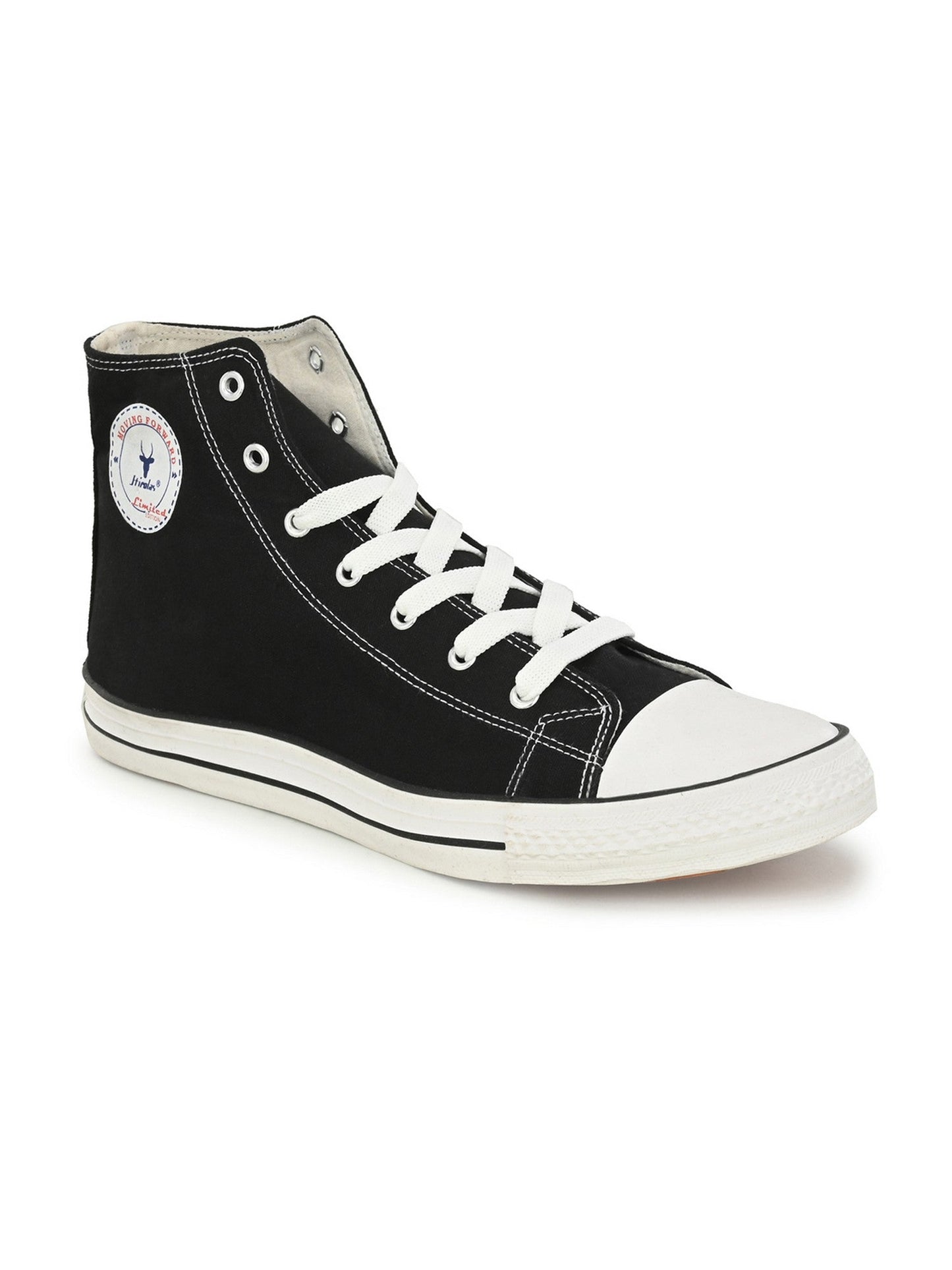 Hirolas® Men's Black Canvas Vulcansied Skateboard Lace Up Ankle Length Sneaker Shoes (HRL2077BLK)
