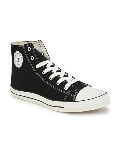 Hirolas® Men's Black Canvas Vulcansied Skateboard Lace Up Ankle Length Sneaker Shoes (HRL2077BLK)
