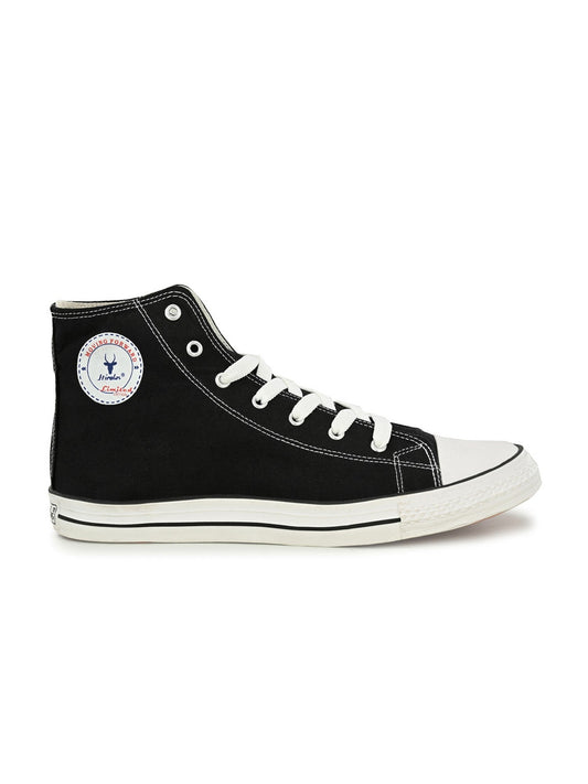 Hirolas Men's Black Canvas Vulcansied Skateboard Lace Up Ankle Length Sneaker Shoes (HRL2077BLK)