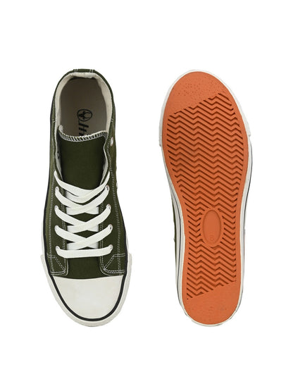 Hirolas® Men's Olive Canvas Vulcansied Skateboard Lace Up Ankle Length Sneaker Shoes (HRL2077OLV)