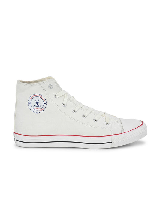 Hirolas Men's white Canvas Vulcansied Skateboard Lace Up Ankle Length Sneaker Shoes (HRL2077WHT)
