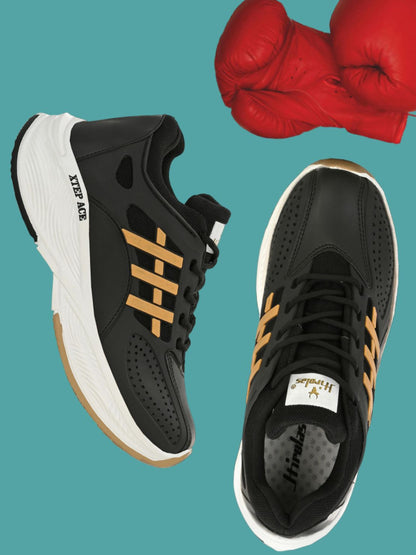 Hirolas® Men's Black/Beige Velocity Max Running Lace Up Sneaker Sport Shoes (HRL2078BLB)