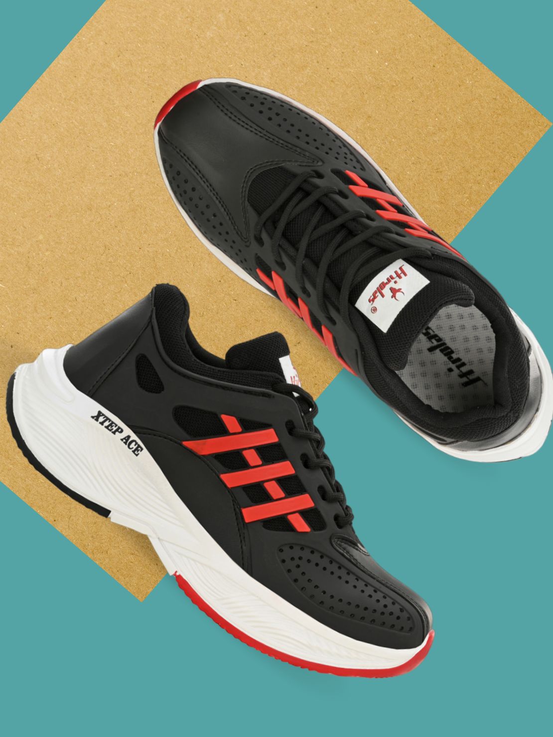 Hirolas® Men's Black/Red Velocity Max Running Lace Up Sneaker Sport Shoes (HRL2078BLR)