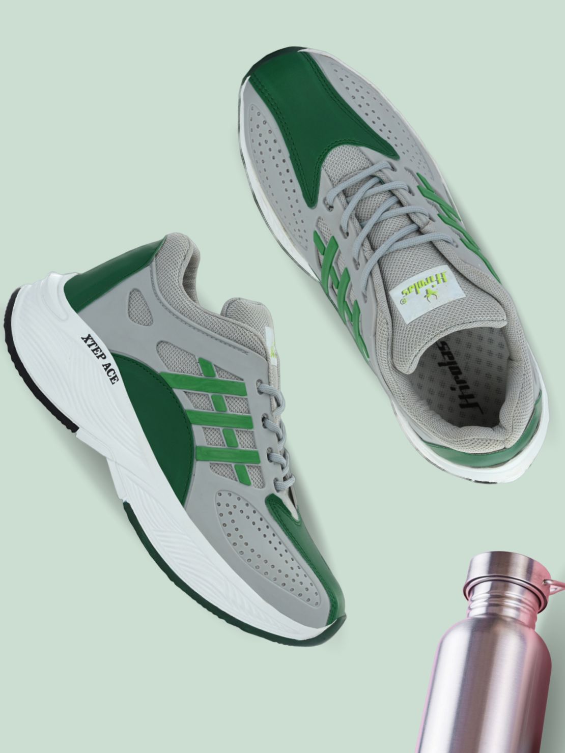 Hirolas® Men's Grey/Green Velocity Max Running Lace Up Sneaker Sport Shoes (HRL2078GRG)