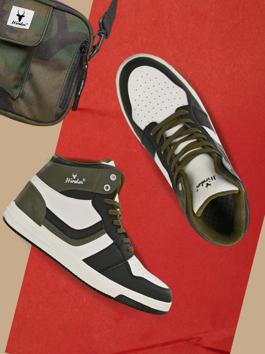 Hirolas® Men's Olive High Top Ankle Lace Up Sneaker Shoes (HRL2079WOG)