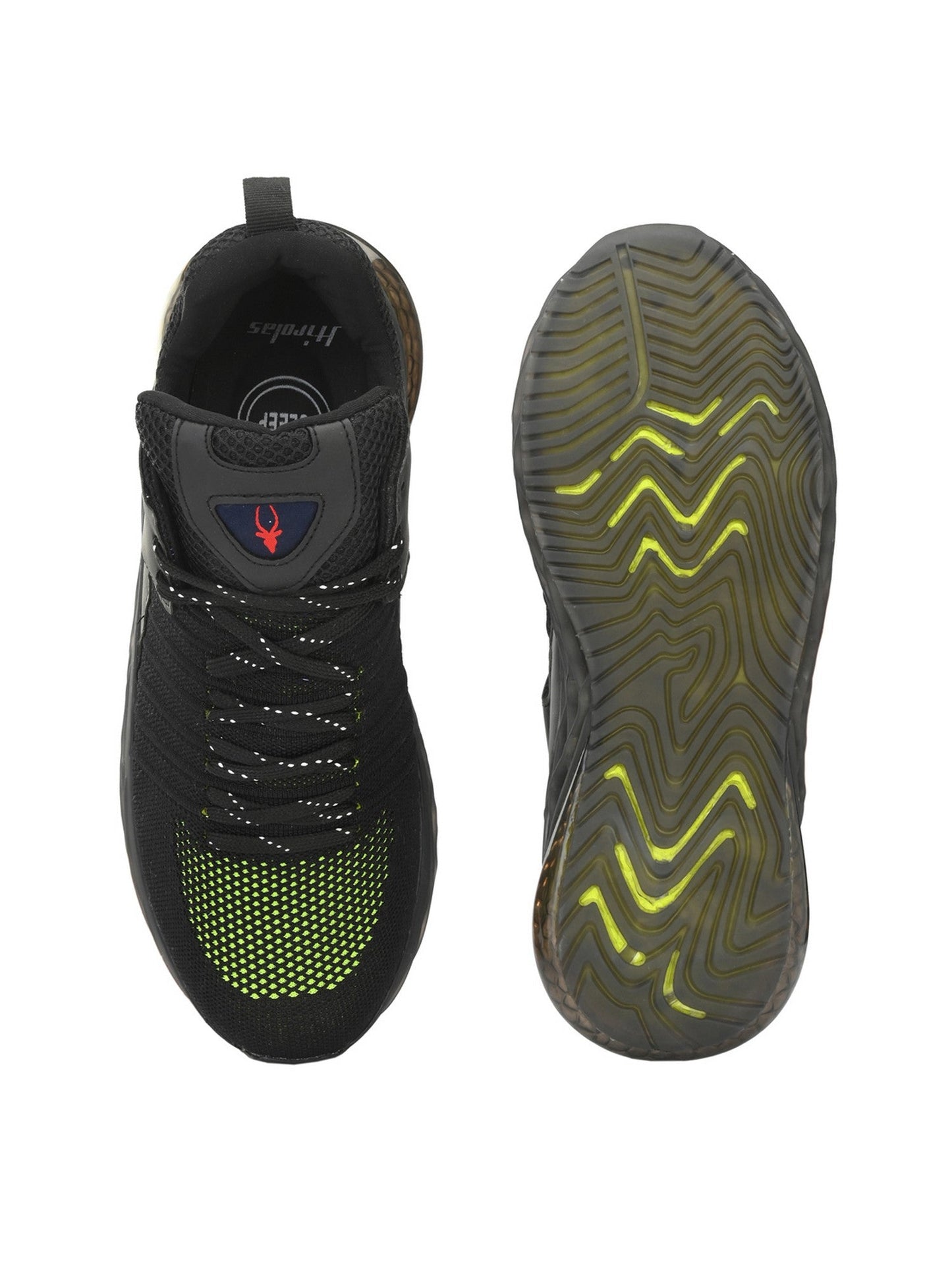 Hirolas® Men's Black/P.Green Elite Shock Absorbing Walking running Fitness Athletic Training Gym Ankle Fashion Lace Up Sneaker Sport Shoes (HRLMP03BLK)