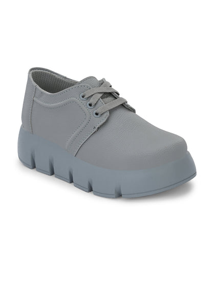 Hirolas® Women's Grey Chunky Casual Lace-Up Sneaker_Shoes (HRLWF17GRY)