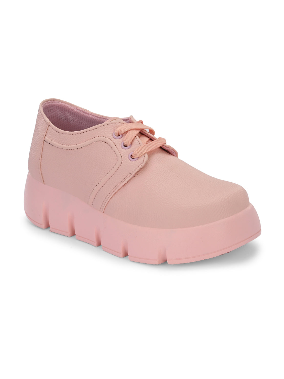 Hirolas® Women's Pink Chunky Casual Lace-Up Sneaker_Shoes (HRLWF17PNK)