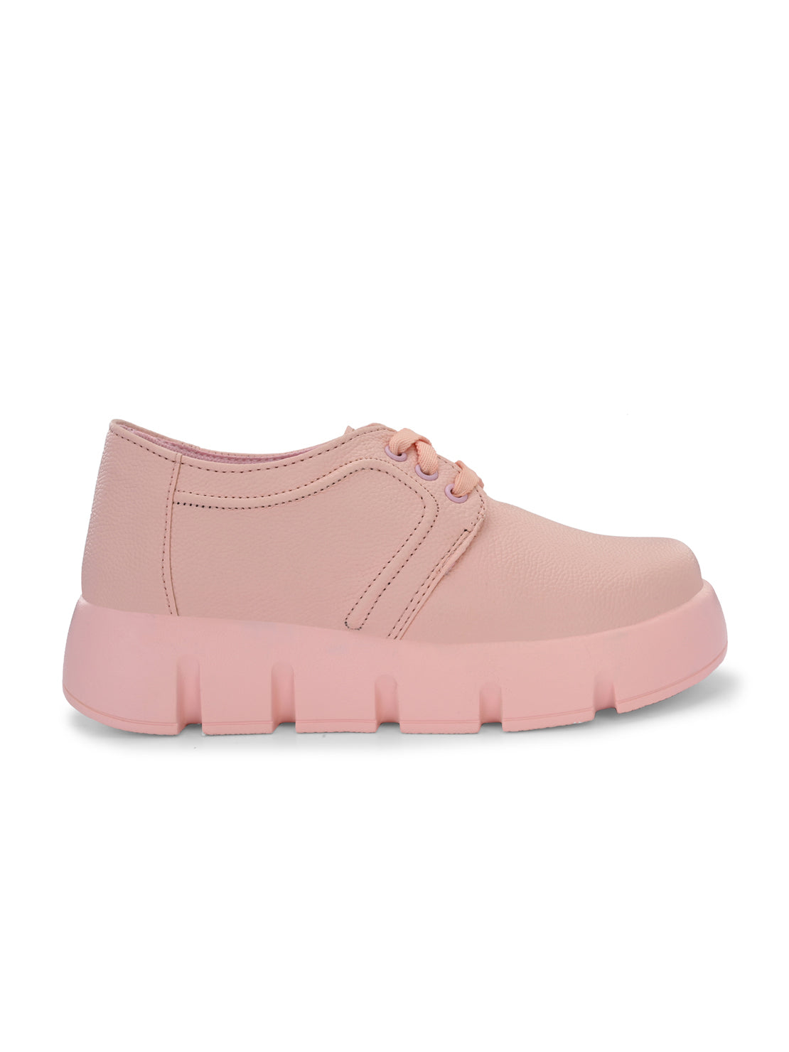 Hirolas® Women's Pink Chunky Casual Lace-Up Sneaker_Shoes (HRLWF17PNK)