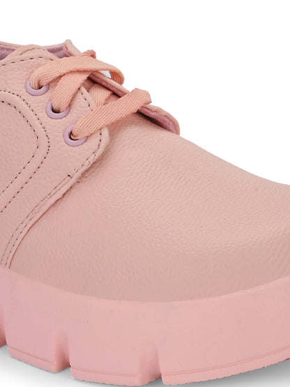 Hirolas® Women's Pink Chunky Casual Lace-Up Sneaker_Shoes (HRLWF17PNK)