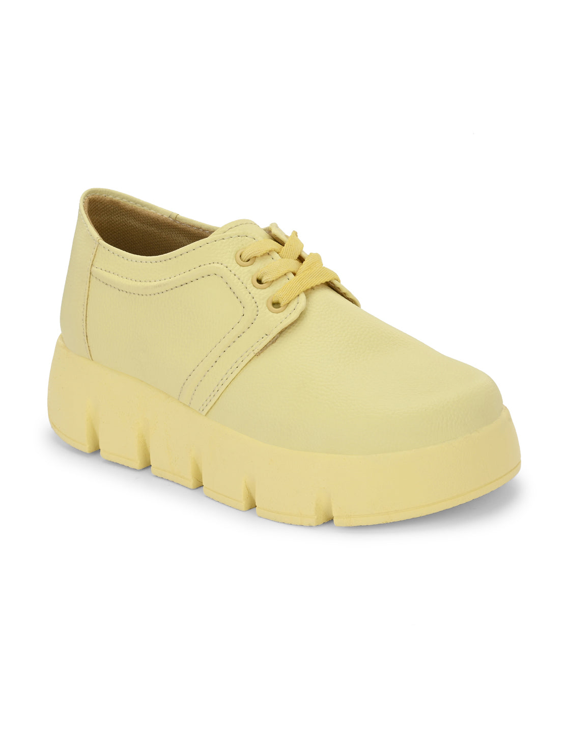 Hirolas® Women's Yellow Chunky Casual Lace-Up Sneaker_Shoes (HRLWF17YLW)