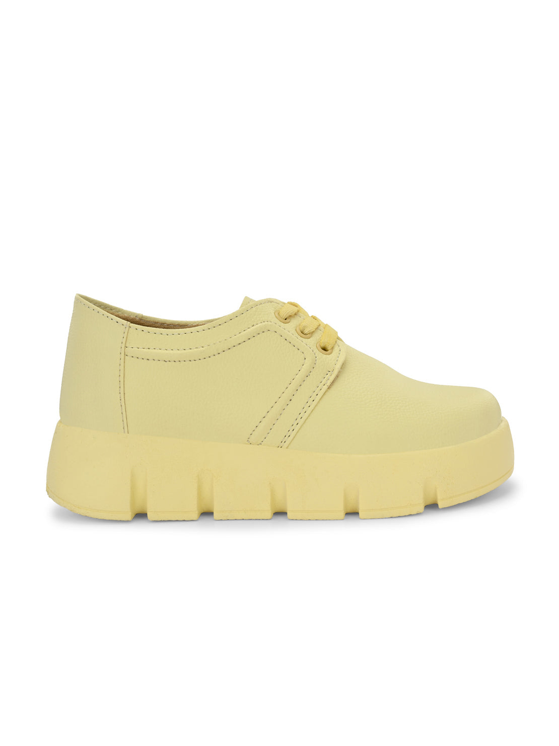 Hirolas® Women's Yellow Chunky Casual Lace-Up Sneaker_Shoes (HRLWF17YLW)