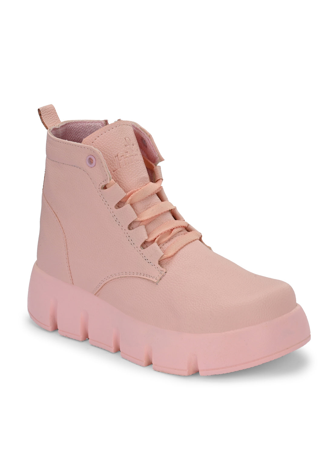 Hirolas® Women Pink Chunky Casual Lace-Up Ankle HighBoots (HRLWF18PNK)