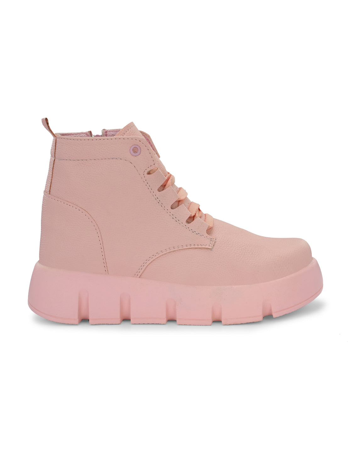 Hirolas® Women Pink Chunky Casual Lace-Up Ankle HighBoots (HRLWF18PNK)