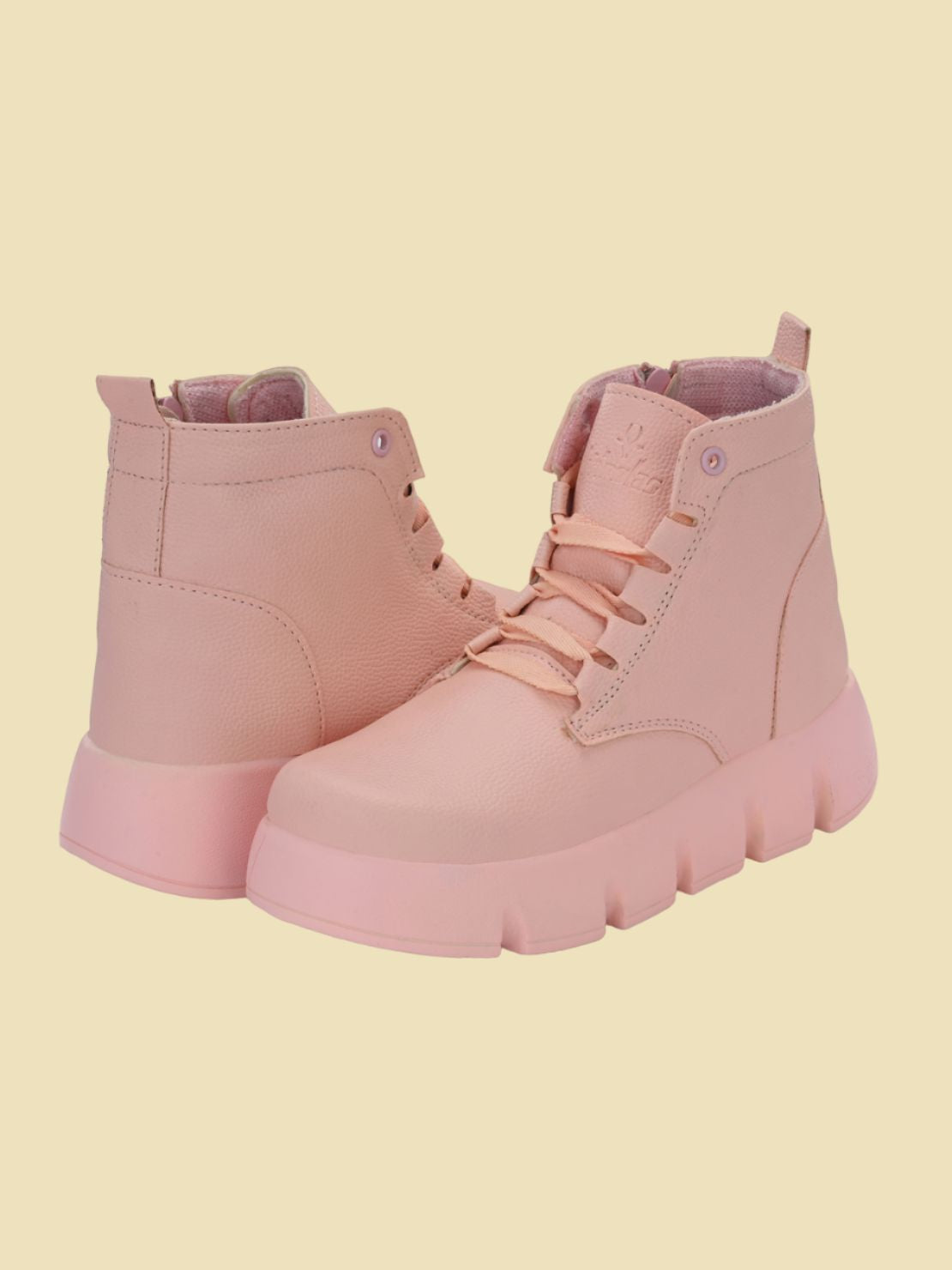 Hirolas® Women Pink Chunky Casual Lace-Up Ankle HighBoots (HRLWF18PNK)