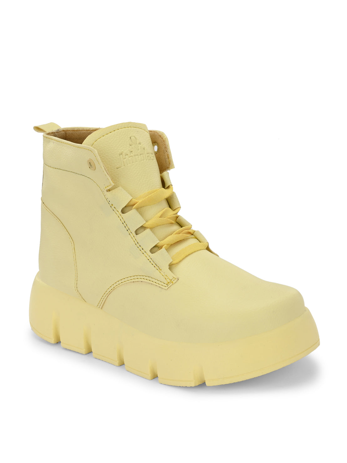 Hirolas® Women Yellow Chunky Casual Lace-Up Ankle HighBoots (HRLWF18YLW)