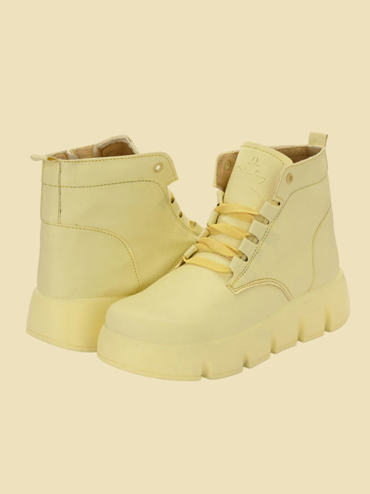 Hirolas® Women Yellow Chunky Casual Lace-Up Ankle HighBoots (HRLWF18YLW)