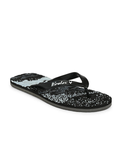 Hirolas® Men's Printed Black Thong Flip-Flops (HROFF11BLG)
