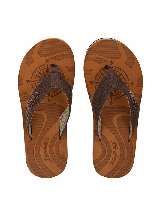 Hirolas® Men's Tan Fabrication Laser Design Flip-Flops (HROFF15TAN)