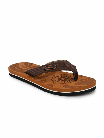 Hirolas® Men's Tan Fabrication Laser Design Flip-Flops (HROFF15TAN)