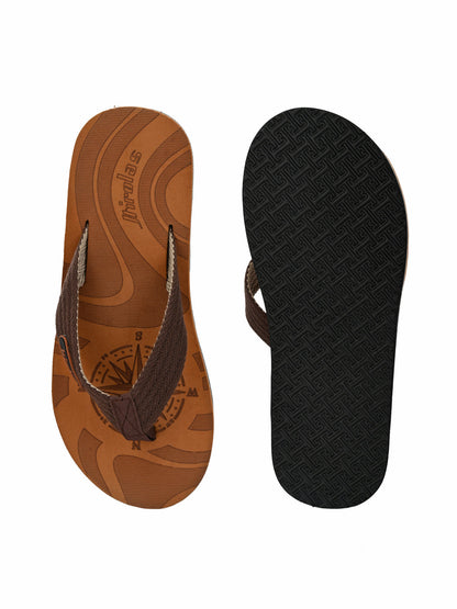 Hirolas® Men's Tan Fabrication Laser Design Flip-Flops (HROFF15TAN)