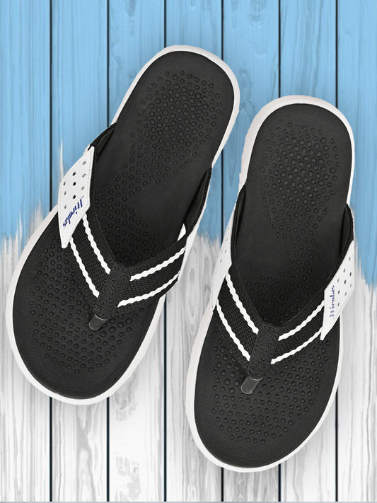 Hirolas® Men's Black/White CLOUDWALK | Comfortable | Ultra-Soft | Light-Weight | Shock Absorbent | Bounce Back Technology | Water-Resistant Slippers (HROFF25BLW)