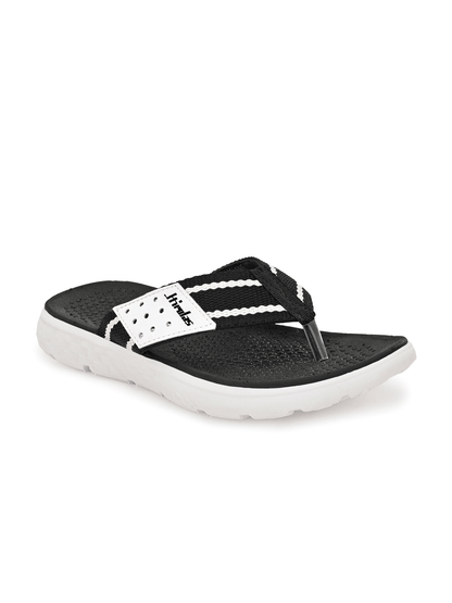 Hirolas® Men's Black/White CLOUDWALK | Comfortable | Ultra-Soft | Light-Weight | Shock Absorbent | Bounce Back Technology | Water-Resistant Slippers (HROFF25BLW)