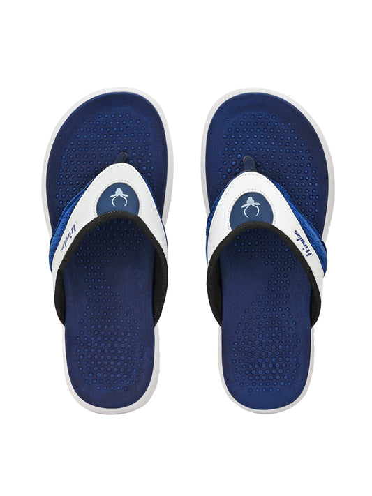 Hirolas® Men's White/Blue CLOUDWALK | Comfortable | Ultra-Soft | Light-Weight | Shock Absorbent | Bounce Back Technology | Water-Resistant Slippers (HROFF27WTB)