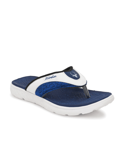 Hirolas® Men's White/Blue CLOUDWALK | Comfortable | Ultra-Soft | Light-Weight | Shock Absorbent | Bounce Back Technology | Water-Resistant Slippers (HROFF27WTB)