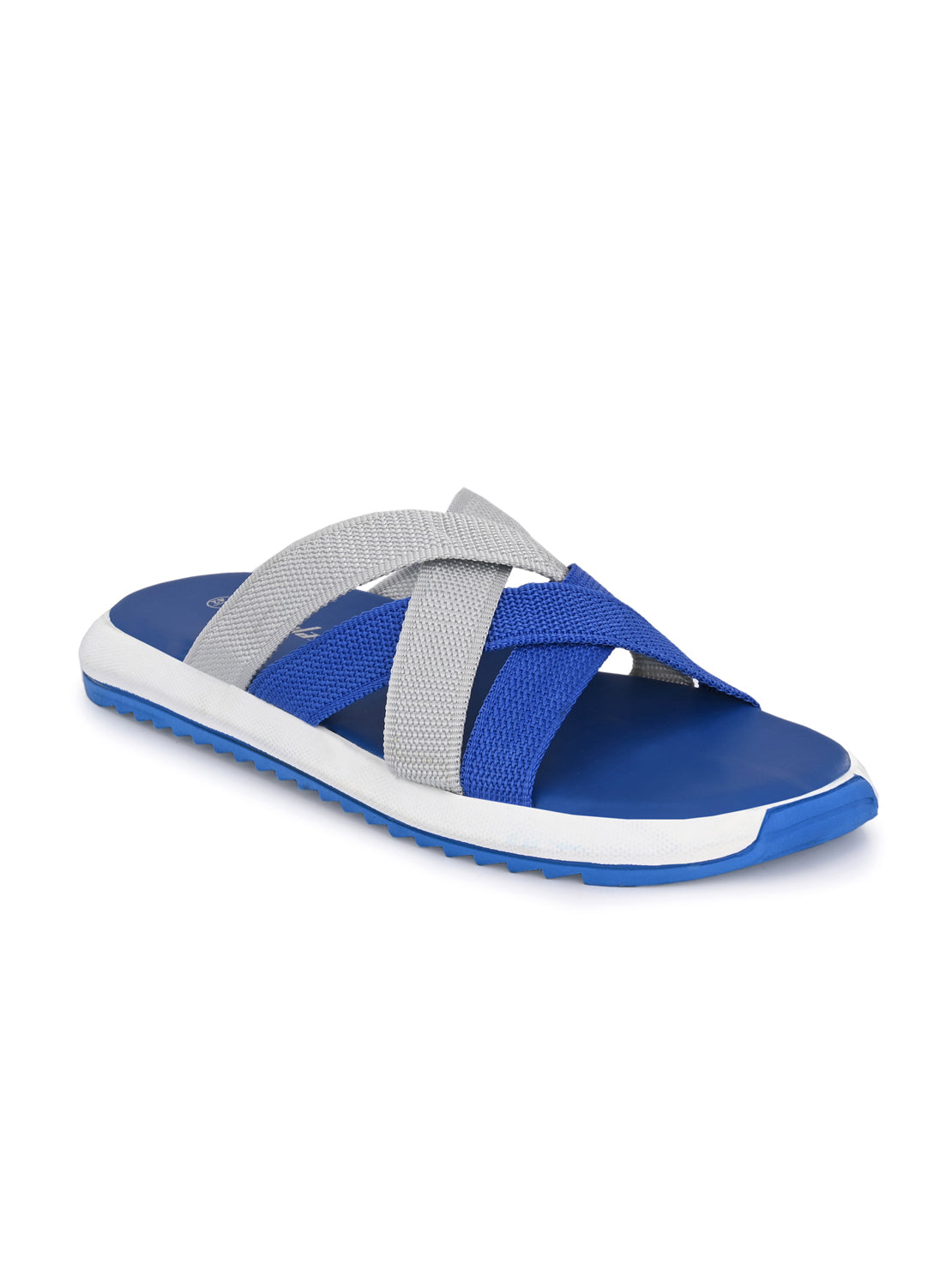 Hirolas® Men's Blue Fabric Strappy Slider Slippers (HROFF29BLG)