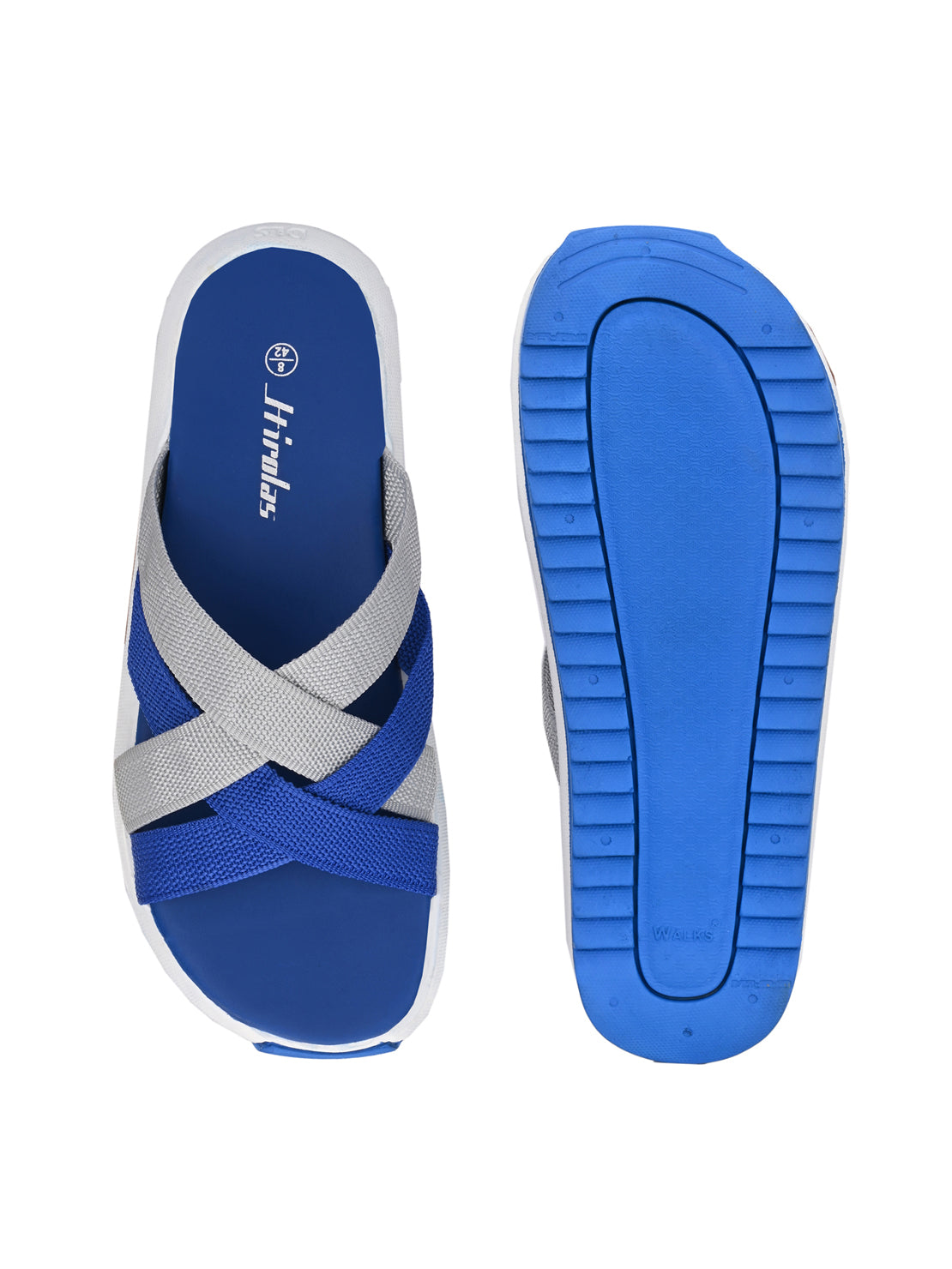 Hirolas® Men's Blue Fabric Strappy Slider Slippers (HROFF29BLG)
