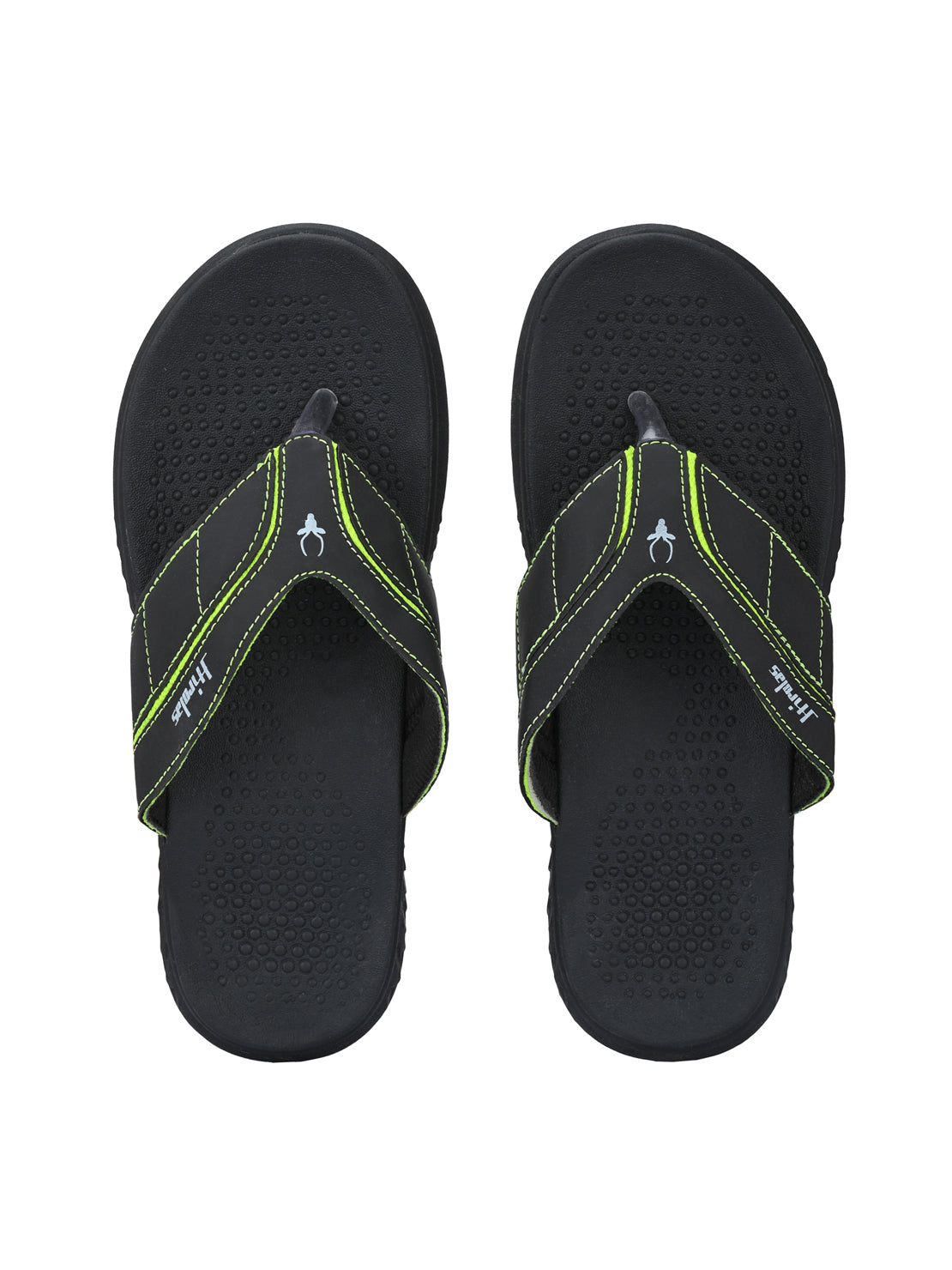 Hirolas® Men's Black/Green CLOUDWALK | Comfortable | Ultra-Soft | Light-Weight | Shock Absorbent | Bounce Back Technology | Water-Resistant Slippers (HROFF31BLG)