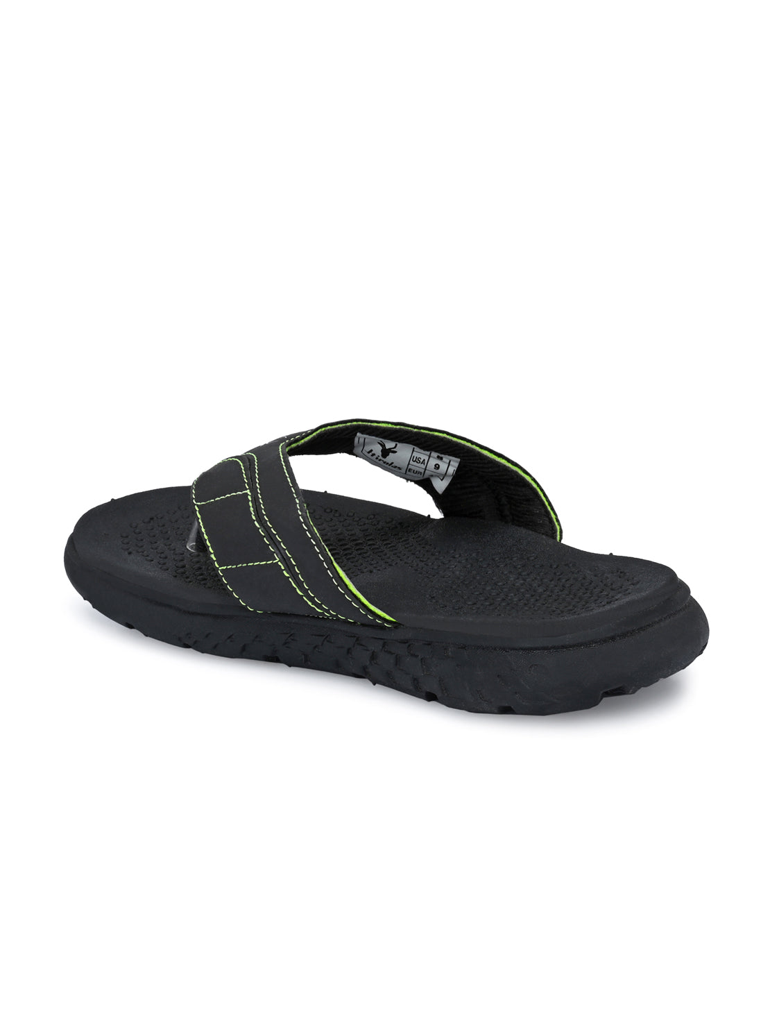 Hirolas® Men's Black/Green CLOUDWALK | Comfortable | Ultra-Soft | Light-Weight | Shock Absorbent | Bounce Back Technology | Water-Resistant Slippers (HROFF31BLG)