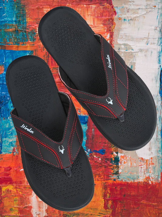 Hirolas® Men's Black/Red CLOUDWALK | Comfortable | Ultra-Soft | Light-Weight | Shock Absorbent | Bounce Back Technology | Water-Resistant Slippers (HROFF31BLR)