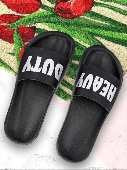 Hirolas® Men's Black Printed Slider Flip-Flops (HROMSL01BLK)