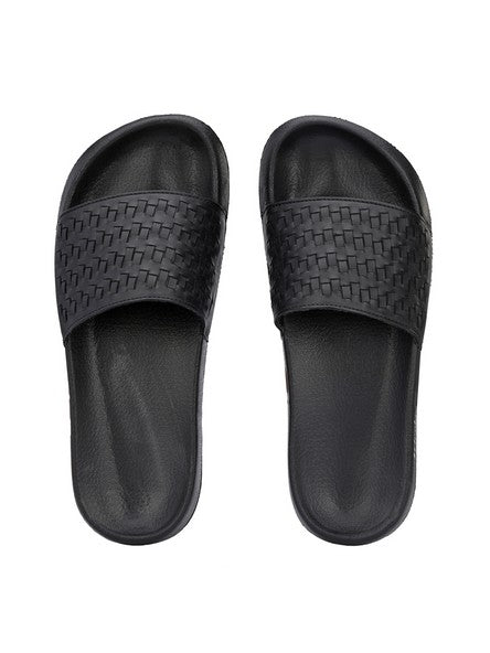 Hirolas® Men's Black Weaved Slider Flip-Flops (HROMSL02BLK)